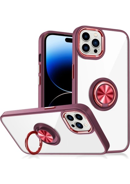 Iphone 15 Pro Tpu+Akrilik Elektrikli Kasa Parmak Yüzüğü Kickstand Clear Cep Telefonu Kırmızısı Telefon Kılıfı (Yurt Dışından)
