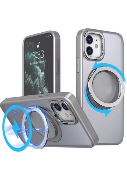 Iphone 11 Manyetik Için Görünmez Dişli Yüzük Tutucu Kickstand Titanium Gri Telefon Kılıfı (Yurt Dışından)