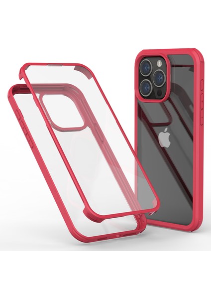Iphone 15 Pro Koruyucu Ince Çift Sandılı Temperli Cam+Silikon Çerçeve Telefon Kılıfı (Yurt Dışından)