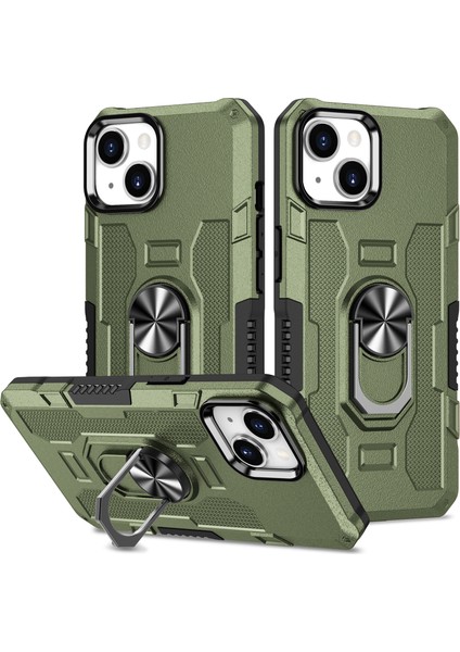 Iphone 15 Plus Şok Geçirmez Telefon Kasası Yüzüğü Kickstand Pc+Tpu Arka Yeşili Telefon Kılıfı (Yurt Dışından)