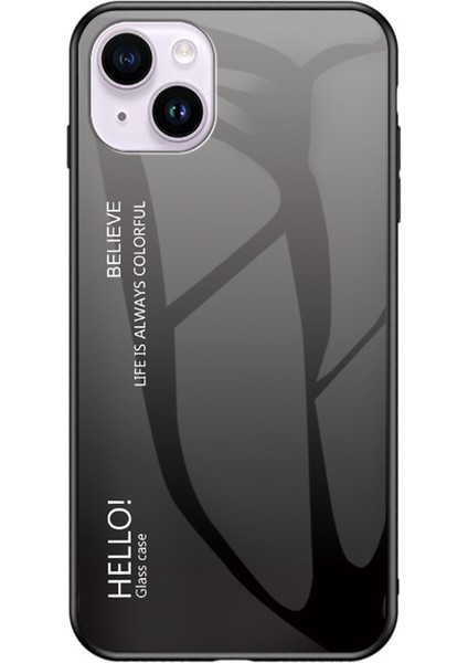 Iphone 15 Plus Gradyan Renkli Temperlenmiş Cam+Pc+Tpu Şok Geçirmez Drahası Siyah Gri Telefon Kılıfı (Yurt Dışından)