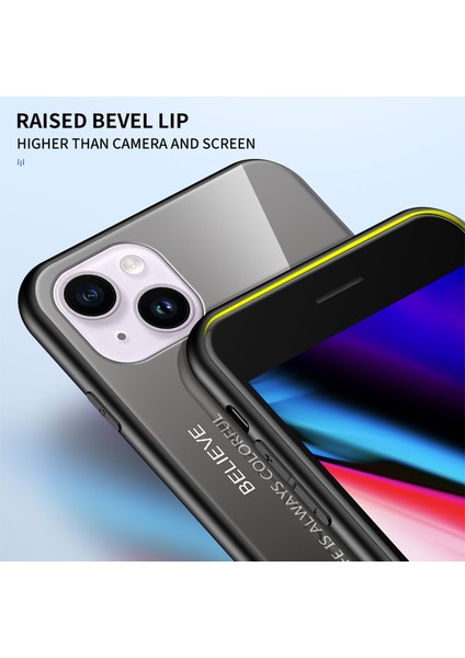 Iphone 15 Plus Gradyan Renkli Temperlenmiş Cam+Pc+Tpu Şok Geçirmez Drahası Siyah Gri Telefon Kılıfı (Yurt Dışından)