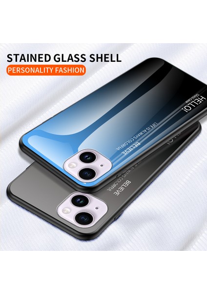 Iphone 15 Plus Gradyan Renkli Temperlenmiş Cam+Pc+Tpu Şok Geçirmez Drahası Siyah Gri Telefon Kılıfı (Yurt Dışından)