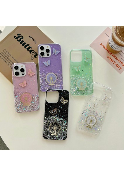 Iphone 15 Pro Case Için Tpu Epoksi Dönme Dönme Çarkı Sparkle Glitter Mor Telefon Kılıfı (Yurt Dışından) indirimleri