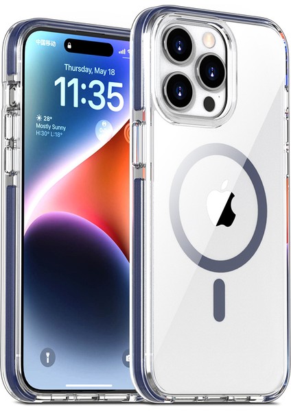 Iphone 15 Pro Için Manyetik Tpu+Tpe+Pc Telefon Geri Kapağı Mavi ile Uyumlu Telefon Kılıfı (Yurt Dışından)