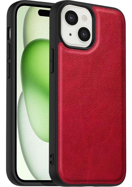 Iphone 15 Slim Fit Shell Pu Deri+Tpu+Pc Retro Telefon Korusu Kırmızı Telefon Kılıfı (Yurt Dışından)