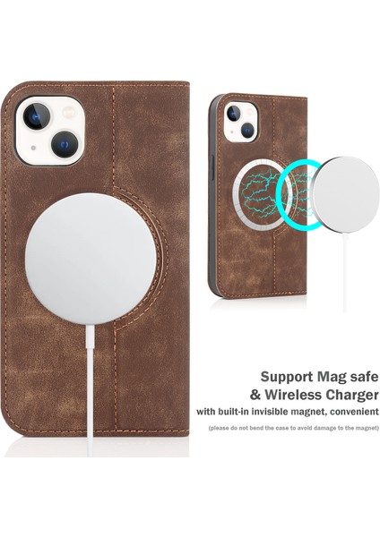 Iphone 15 Plus Magnicy Pu Deri+Tpu Telefon Koruyucu Katlanabilir Stant Işık Kahverengi Telefon Kılıfı (Yurt Dışından)