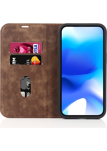 Iphone 15 Plus Magnicy Pu Deri+Tpu Telefon Koruyucu Katlanabilir Stant Işık Kahverengi Telefon Kılıfı (Yurt Dışından)