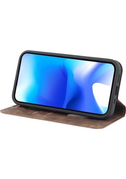 Iphone 15 Plus Magnicy Pu Deri+Tpu Telefon Koruyucu Katlanabilir Stant Işık Kahverengi Telefon Kılıfı (Yurt Dışından)