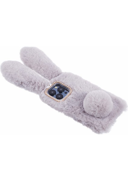 Iphone 15 Pro Fluffy 3D Bunny Kulakları Kış Kış Sıcak Yumuşak Tpu Telefon Vaka Işığı Gri Telefon Kılıfı (Yurt Dışından) modelleri