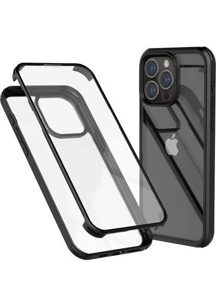 Iphone 15 Pro Koruyucu Ince Çift Sandılı Temperli Cam+Silikon Çerçeve Black Telefon Kılıfı (Yurt Dışından)