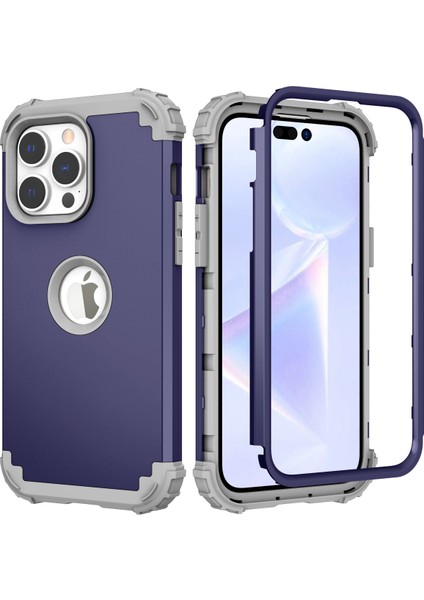Iphone 15 Pro Max 3'ü 1 Arada Pc+Silikon Telefon Anti Drop Cep Telefonu Navy Mavi Telefon Kılıfı (Yurt Dışından)