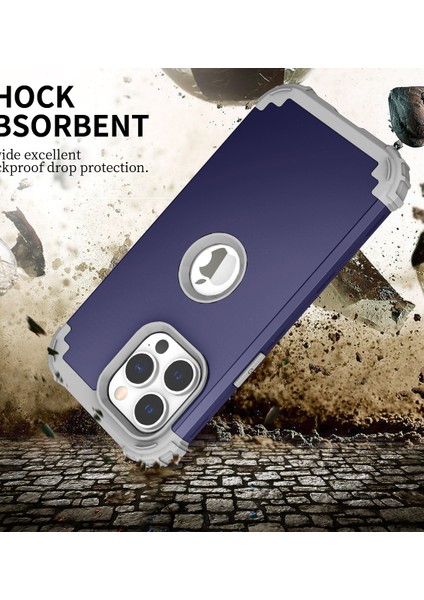 Iphone 15 Pro Max 3'ü 1 Arada Pc+Silikon Telefon Anti Drop Cep Telefonu Navy Mavi Telefon Kılıfı (Yurt Dışından)