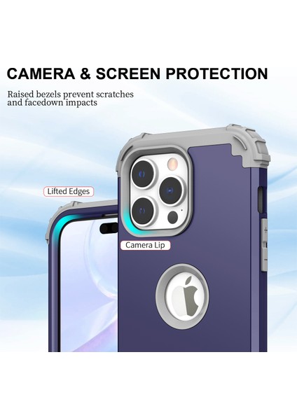 Iphone 15 Pro Max 3'ü 1 Arada Pc+Silikon Telefon Anti Drop Cep Telefonu Navy Mavi Telefon Kılıfı (Yurt Dışından)