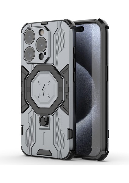 Iphone 15 Pro Max Telefon Yüzüğü Tutucu Kickstand Koruyucu Case Grey Telefon Kılıfı (Yurt Dışından)