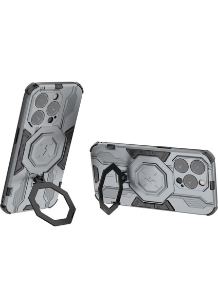 Iphone 15 Pro Max Telefon Yüzüğü Tutucu Kickstand Koruyucu Case Grey Telefon Kılıfı (Yurt Dışından)
