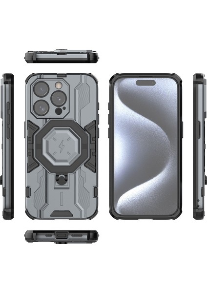 Iphone 15 Pro Max Telefon Yüzüğü Tutucu Kickstand Koruyucu Case Grey Telefon Kılıfı (Yurt Dışından)