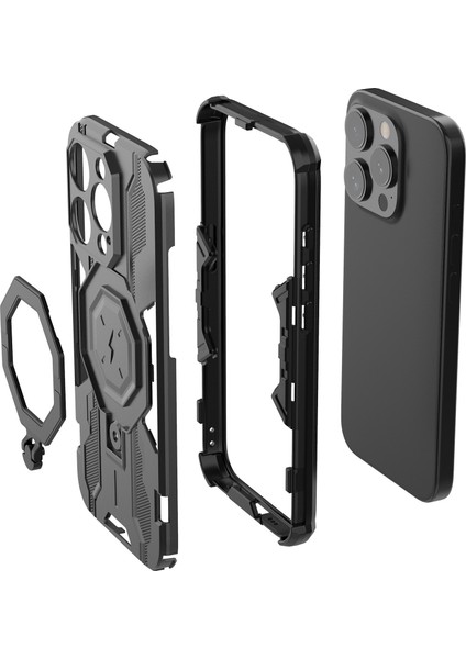 Iphone 15 Pro Max Telefon Yüzüğü Tutucu Kickstand Koruyucu Case Grey Telefon Kılıfı (Yurt Dışından)