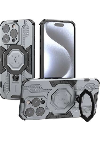 Iphone 15 Pro Max Telefon Yüzüğü Tutucu Kickstand Koruyucu Case Grey Telefon Kılıfı (Yurt Dışından)