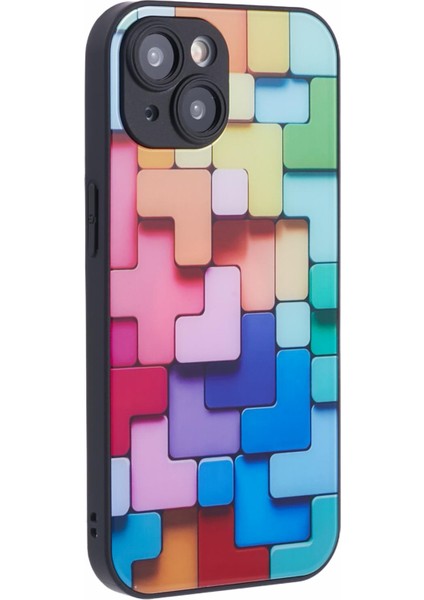 Iphone 14 Için Kare Desen Temperli Cam Kasa Anti Çizik Şok Geçirmez Telefon Siyah Telefon Kılıfı (Yurt Dışından)
