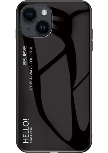 Iphone 15 Koruyucu Temperli Cam+Pc Back Tpu Çerçeve Gradyan Kasa Siyah Telefon Kılıfı (Yurt Dışından)