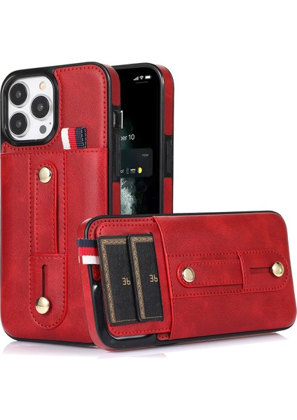 Iphone 12 Pro Max Için 6,7 Inç Kasa Damla Geçirmez Deri+Geri Çekilebilir Parmak Kayış Kırmızılı Tpu Telefon Kılıfı (Yurt Dışından)
