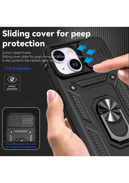 Iphone 15 Slayt Kamera Koruyucu Metal Yüzük Kickstand Anti Cratch Pc+Tpu Cover Black Için Telefon Kılıfı (Yurt Dışından) indirimleri