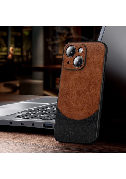 Brown ile Uyumlu iPhone 15 Deri Arka Kasa Koruyucu Için Manyetik Seri Telefon Kılıfı (Yurt Dışından) fiyatları