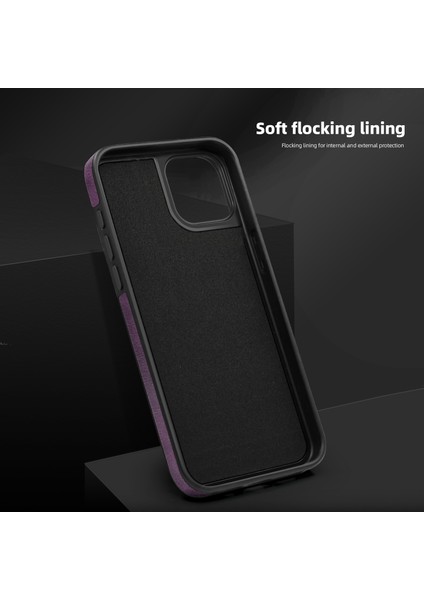 Iphone 15 Plus Pl Case Pu Deri Kaplamalı Tpu+Pc Kickstand Dark Mor ile Uyumlu Telefon Kılıfı (Yurt Dışından)