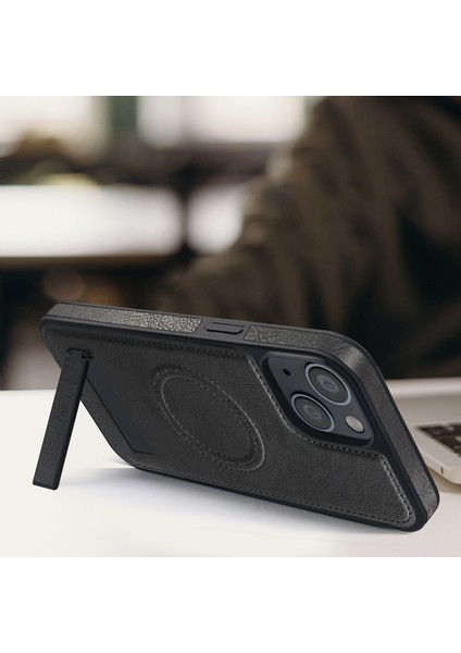 Iphone 15 Plus Pl Case Pu Deri Kaplamalı Tpu+Pc Kickstand Dark Mor ile Uyumlu Telefon Kılıfı (Yurt Dışından)