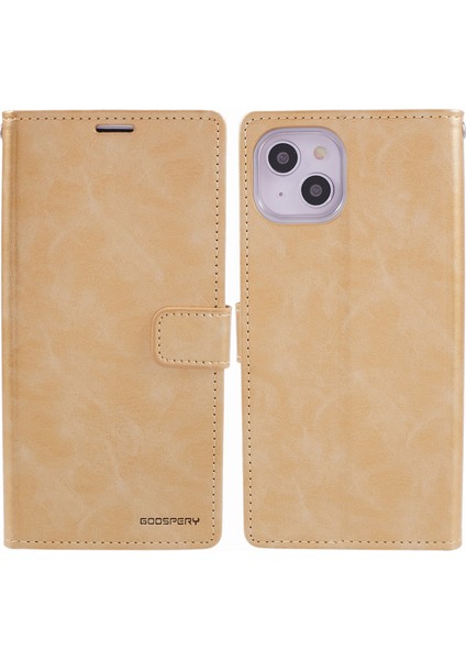 Iphone 15 Plus Için Moon Plus Pu Pu Deri Flip Shell Gold Telefon Kılıfı (Yurt Dışından)