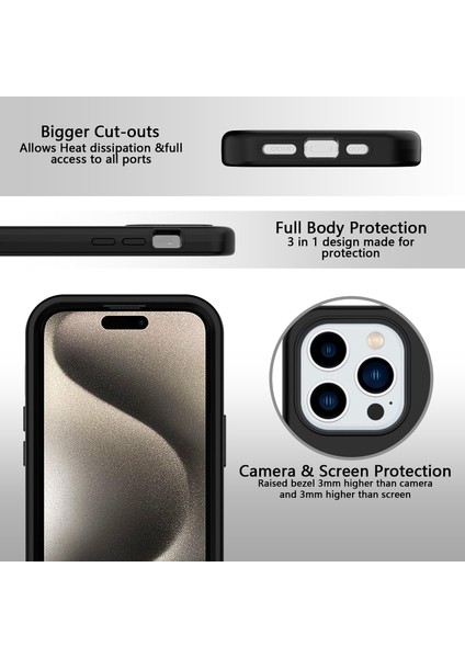 Iphone 15 Pro Case Tutkicken Tpu+Pc Karşı Parçalı Anti Freeprint Telefon Black Telefon Kılıfı (Yurt Dışından) modelleri