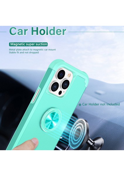 Iphone 13 Pro Kickstand Case Anti Shock Anti Pc+Tpu Telefon Geri Koruyucu Yeşil Telefon Kılıfı (Yurt Dışından)