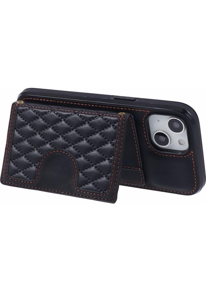 Iphone 13 Mini 5.4 Inç Cep Telefonu Izgara Baskılı Pu Deri Kaplamalı Tpu Kickstand Cover Black Telefon Kılıfı (Yurt Dışından) modelleri