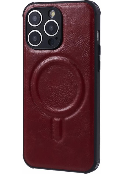 Manyetik Pu Deri+Tpu Telefon Kırmızısı ile Uyumlu iPhone 15 Pro Için Telefon Kılıfı (Yurt Dışından)