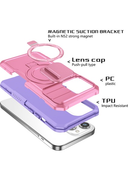 Pc ile Uyumlu iPhone 15 Pro Için Kickstand +Tpu Kayar Lens Koruma Moral/pembe Telefon Kılıfı (Yurt Dışından) fırsatları