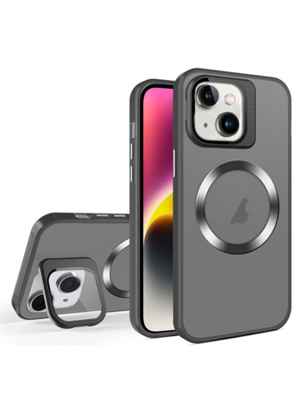 Iphone 15 Mat Pc+Tpu Lens ile Uyumlu Kickstand Shockstand Cover Cover Black Telefon Kılıfı (Yurt Dışından)