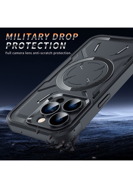 Iphone 15 Pro Max Manyetik Tpu+Pc Kamera Lensli Film Şartı Kırmızı ile Emici Telefon Kılıfı (Yurt Dışından)