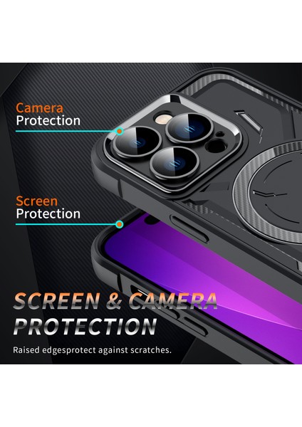Iphone 15 Pro Max Manyetik Tpu+Pc Kamera Lensli Film Şartı Kırmızı ile Emici Telefon Kılıfı (Yurt Dışından)