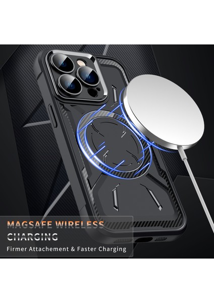 Iphone 15 Pro Max Manyetik Tpu+Pc Kamera Lensli Film Şartı Kırmızı ile Emici Telefon Kılıfı (Yurt Dışından)