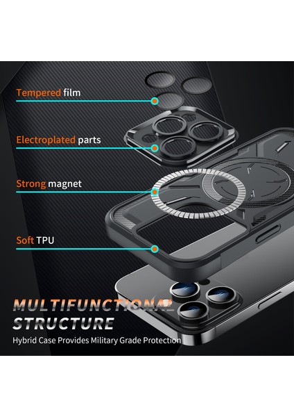 Iphone 15 Pro Max Manyetik Tpu+Pc Kamera Lensli Film Şartı Kırmızı ile Emici Telefon Kılıfı (Yurt Dışından)