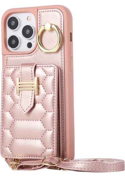 Iphone 15 Pro Pu Deri+Tpu Telefon Kabuk Tutucu Cep Telefonu Halka Tutucu Kickstand Rose Altın Telefon Kılıfı (Yurt Dışından)