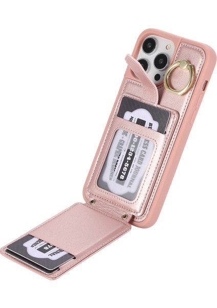 Iphone 15 Pro Pu Deri+Tpu Telefon Kabuk Tutucu Cep Telefonu Halka Tutucu Kickstand Rose Altın Telefon Kılıfı (Yurt Dışından)