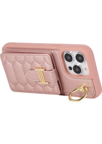 Iphone 15 Pro Pu Deri+Tpu Telefon Kabuk Tutucu Cep Telefonu Halka Tutucu Kickstand Rose Altın Telefon Kılıfı (Yurt Dışından)