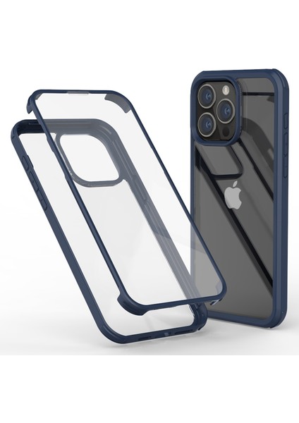 Iphone 15 Pro Koruyucu Ince Çift Sandılı Temperli Cam+Silikon Çerçeve Telefon Mavisi Telefon Kılıfı (Yurt Dışından)
