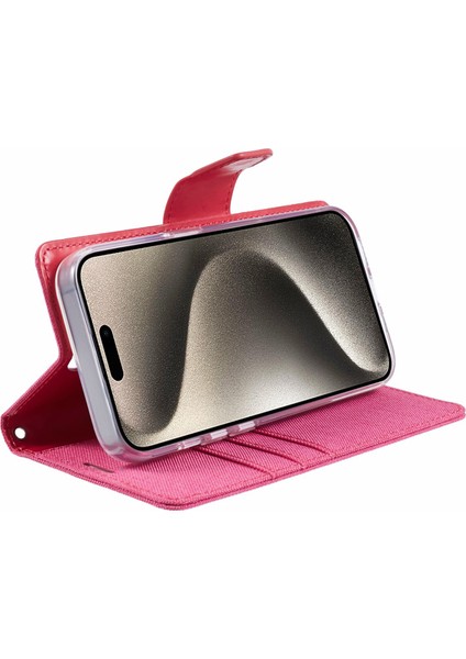 Iphone 15 Pro Case Canvas Doku Cep Telefonu Deri Deri Stand Rose Telefon Kılıfı (Yurt Dışından)