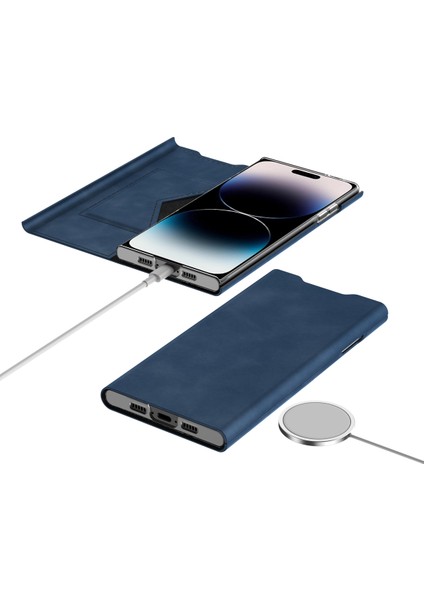 Iphone 12 Pro Deri Stand Kartı Yuvaları Koruyucu Telefon Mavisi Telefon Kılıfı (Yurt Dışından)