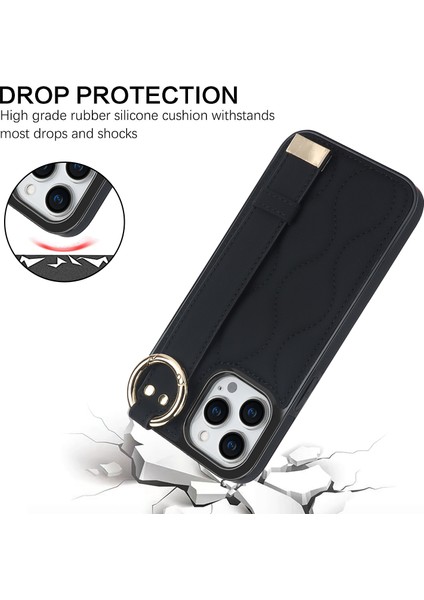 Iphone 12 Pro Max Shockproof Vaka Dalgası Pu Pu+Tpu Kickstand Telefon Black Telefon Kılıfı (Yurt Dışından)