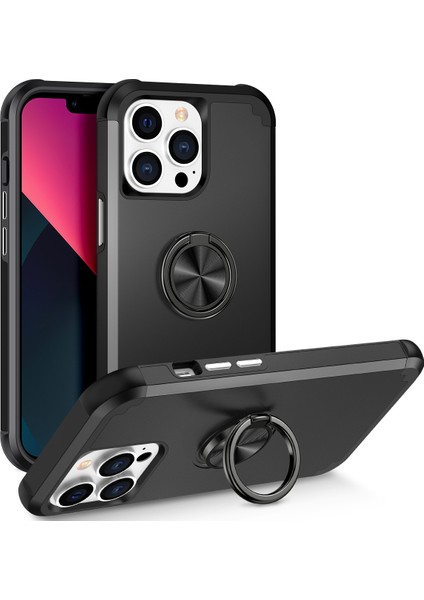Iphone 13 Pro Kickstand Case Anti Shock Anti Pc+Tpu Telefon Geri Koruyucu Black Telefon Kılıfı (Yurt Dışından)