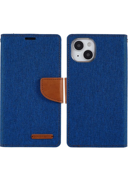 Iphone 15 Plus Case Canvas Doku Pu Deri Stand Telefon Mavisi Telefon Kılıfı (Yurt Dışından)
